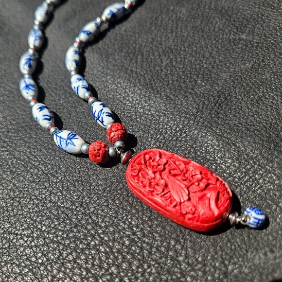 Porcelain Chinoiserie Necklace - Picture 1 of 9